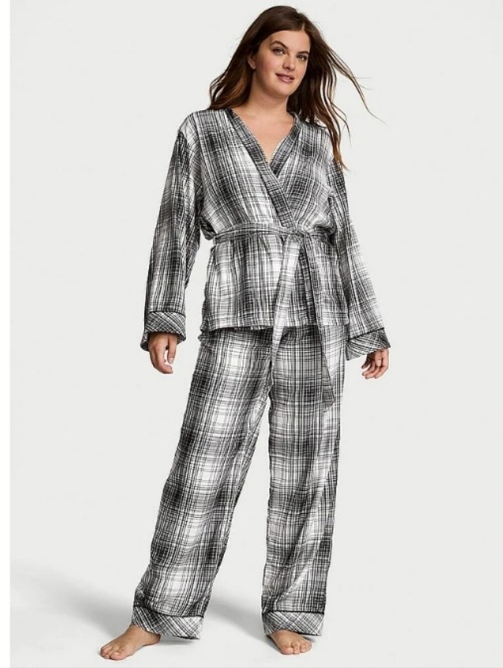 Victoria's secret Plaid flannel cotton blend belted robe & pants Pajamas